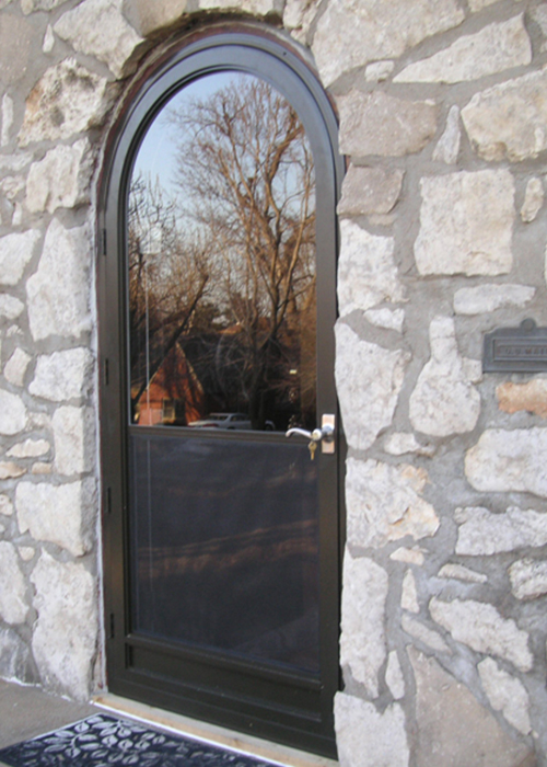 Self-Storing Round Top Door - Arch Angle Custom Arched Top Storm Windows & Storm Doors